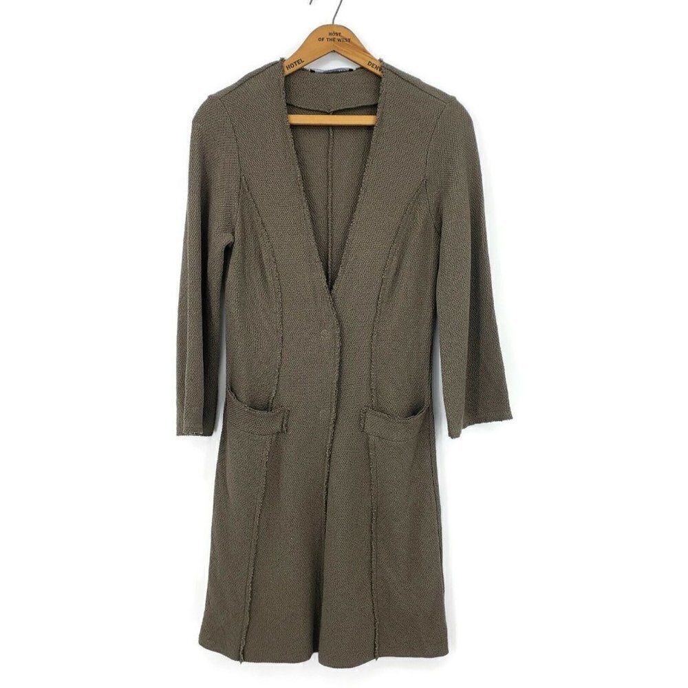 Siste's Duster Sweater Womens Small Olive Green Long Cotton Italy